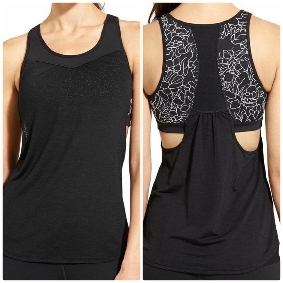 Athleta Tops - Athleta Supercharged Combo Sports Bra Tank Top Reflective Floral Print Large